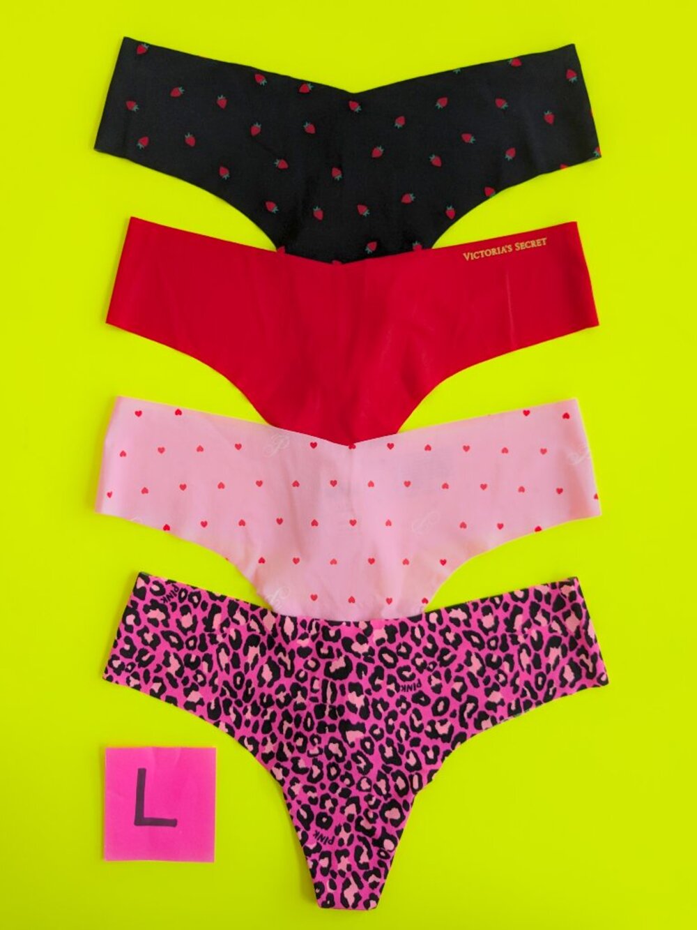 Victoria's Secret PINK Size L Seamless Thong Panty Bundle - 4 pairs